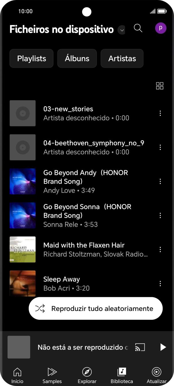 Prima o ficheiro de música pretendido.