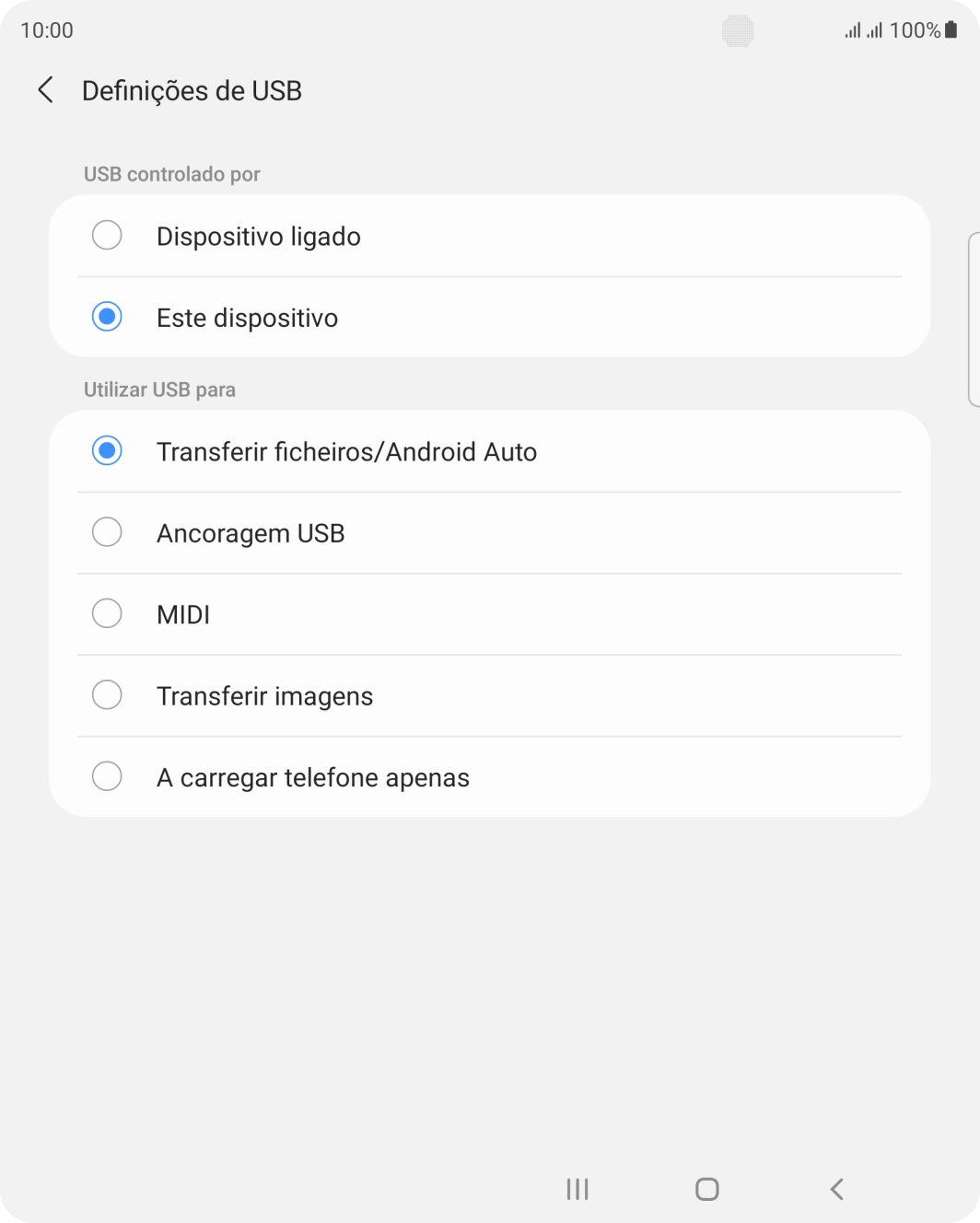 Prima Transferir ficheiros/Android Auto.
