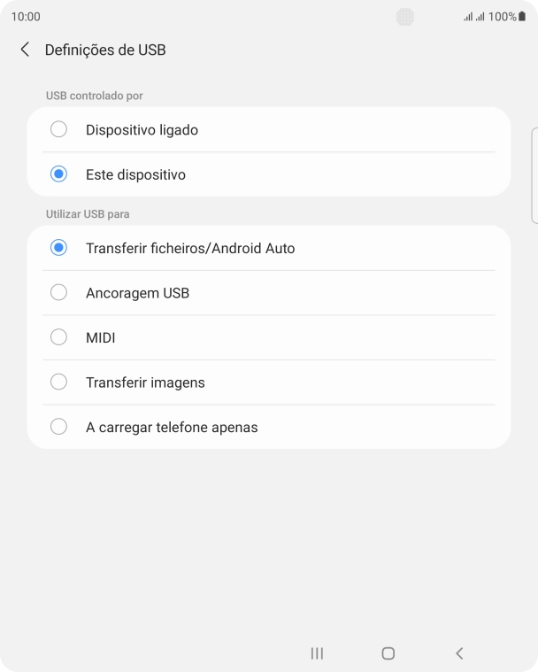 Prima Transferir ficheiros/Android Auto.