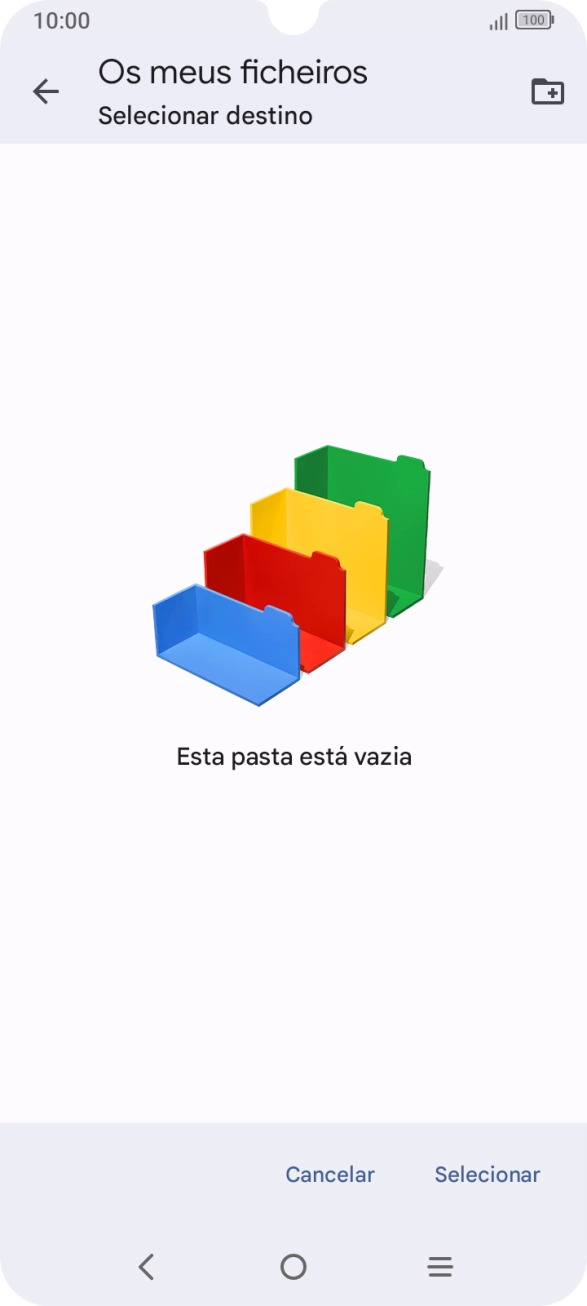 Se quiser criar uma nova pasta, prima o ícone de nova pasta e siga as indicações no ecrã para criar uma nova pasta.