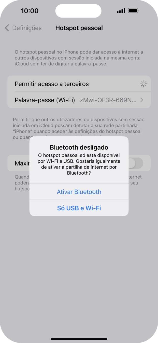 Se o Wi-Fi estiver desativado, prima Só USB e Wi-Fi .