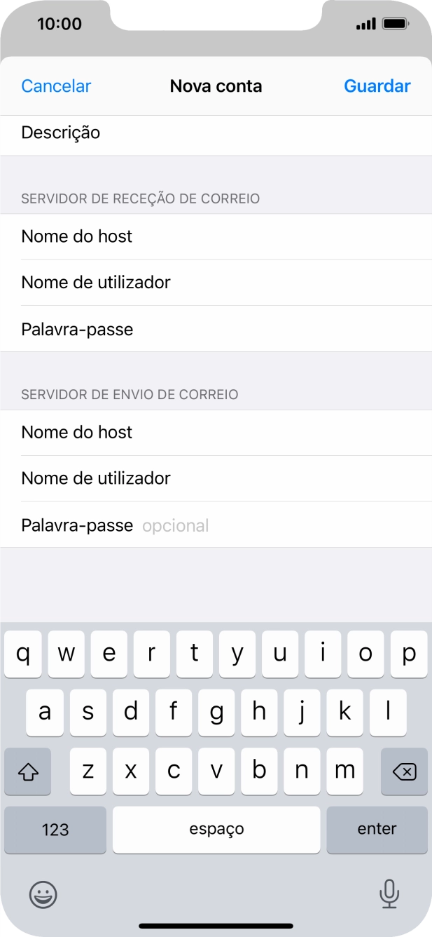 Prima Palavra-passe e introduza a password da sua conta de e-mail na Vodafone.