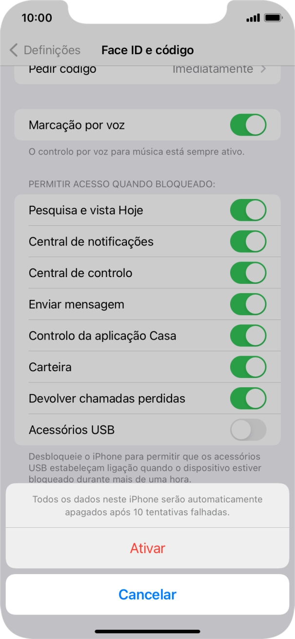 Se ativar a função, prima Ativar.