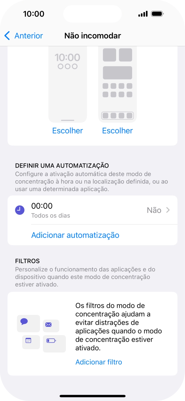 Prima Adicionar automatização e siga as indicações no ecrã para escolher as definições para ativação automática da função 