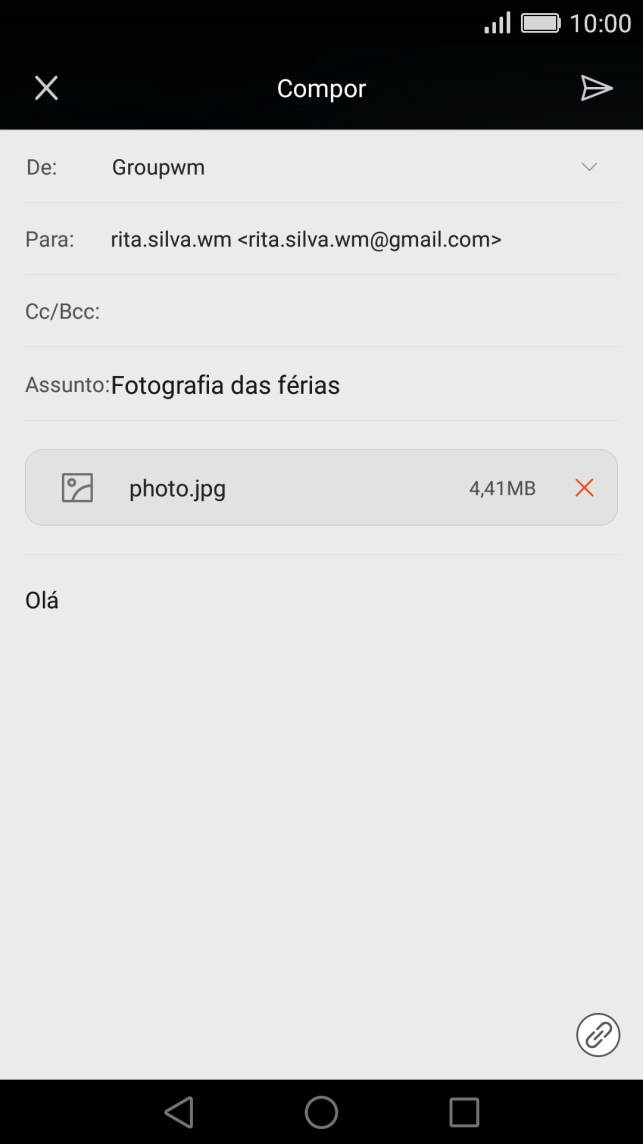 Prima o ícone para enviar quando terminar de escrever o seu e-mail.