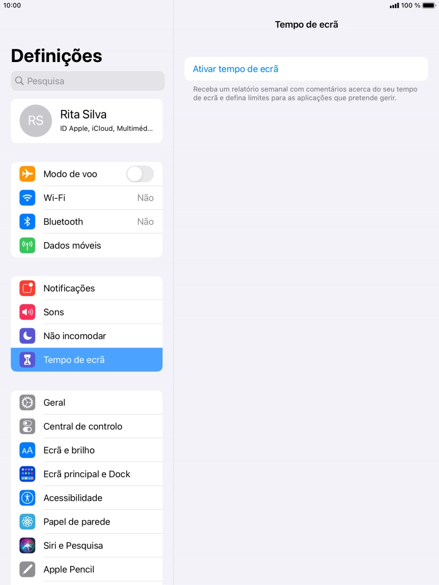 Prima Ativar tempo de ecrã.