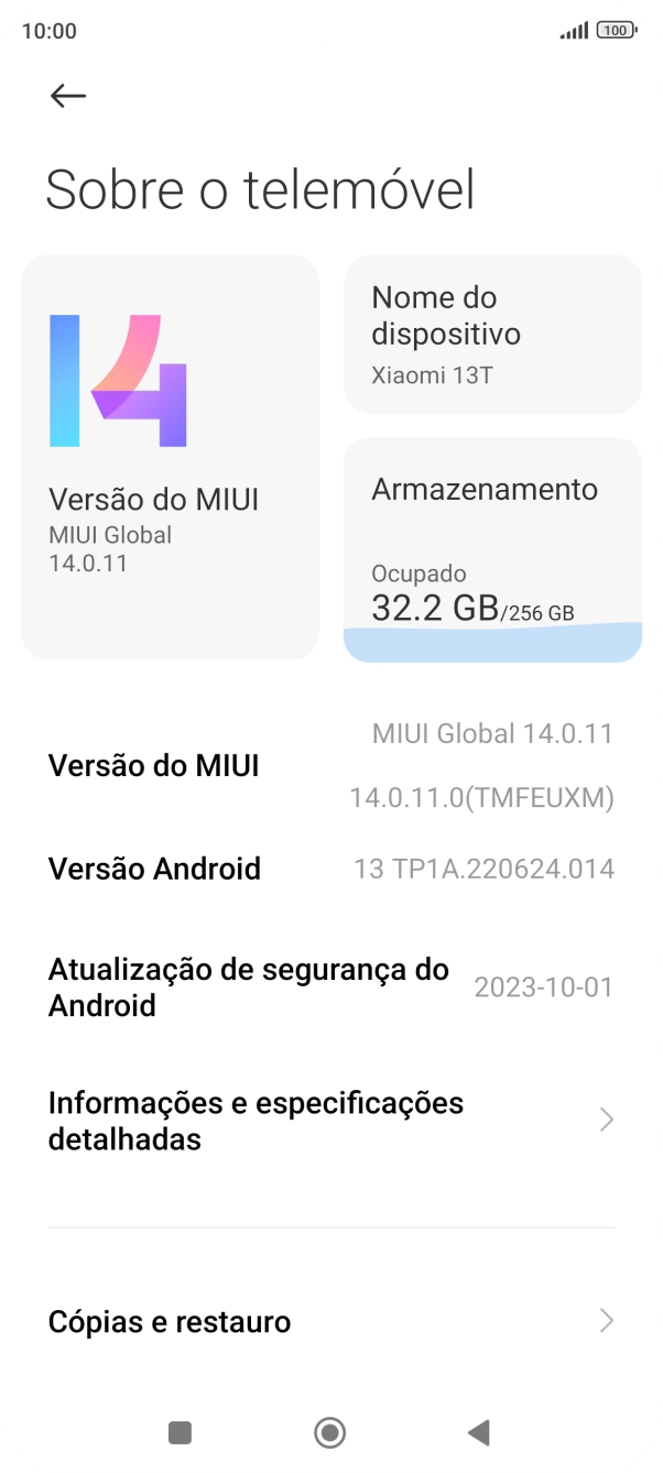 Prima Versão do MIUI. Se existir uma nova versão de software disponível, será agora indicado no ecrã. Siga as indicações no ecrã para atualizar o software do telefone.