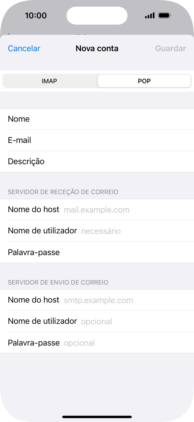 Prima Nome do host e insira pop.vodafone.pt.