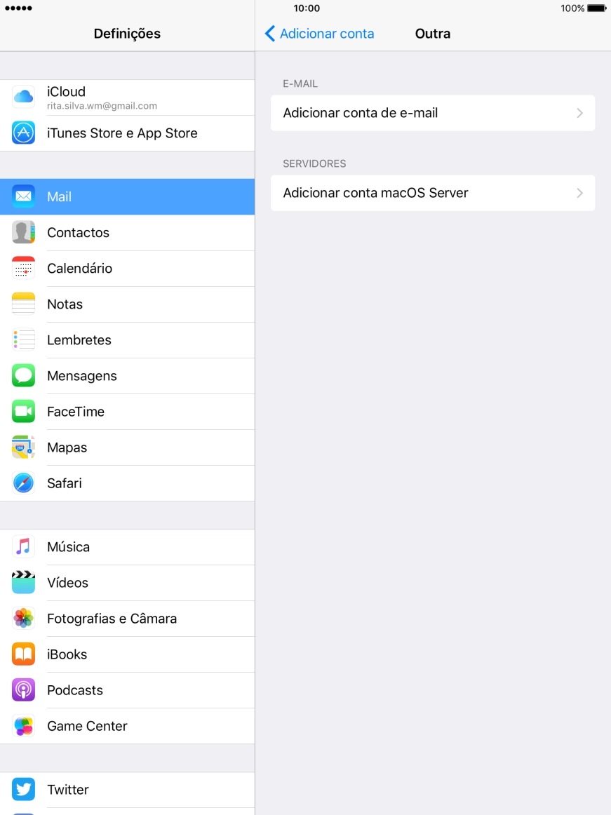 Prima Adicionar conta de e-mail.