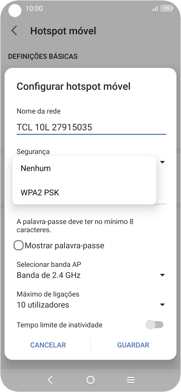 Prima WPA2 PSK para proteger o hotspot Wi-Fi com uma password.