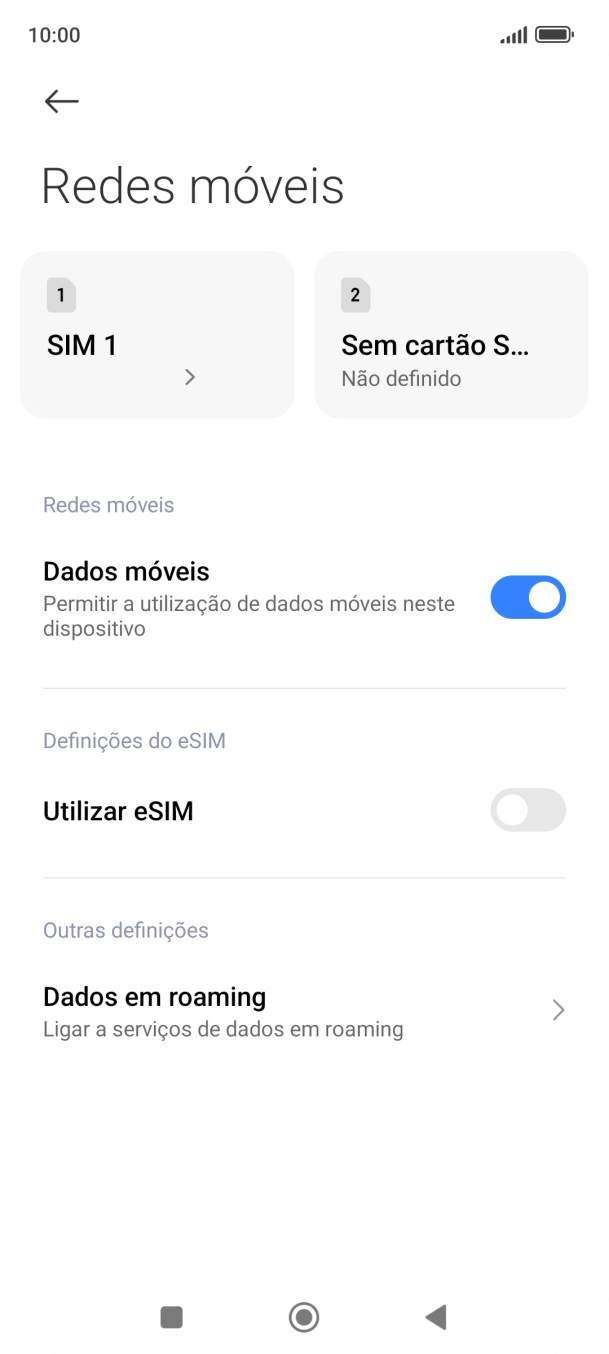 Prima o nome do cartão SIM.