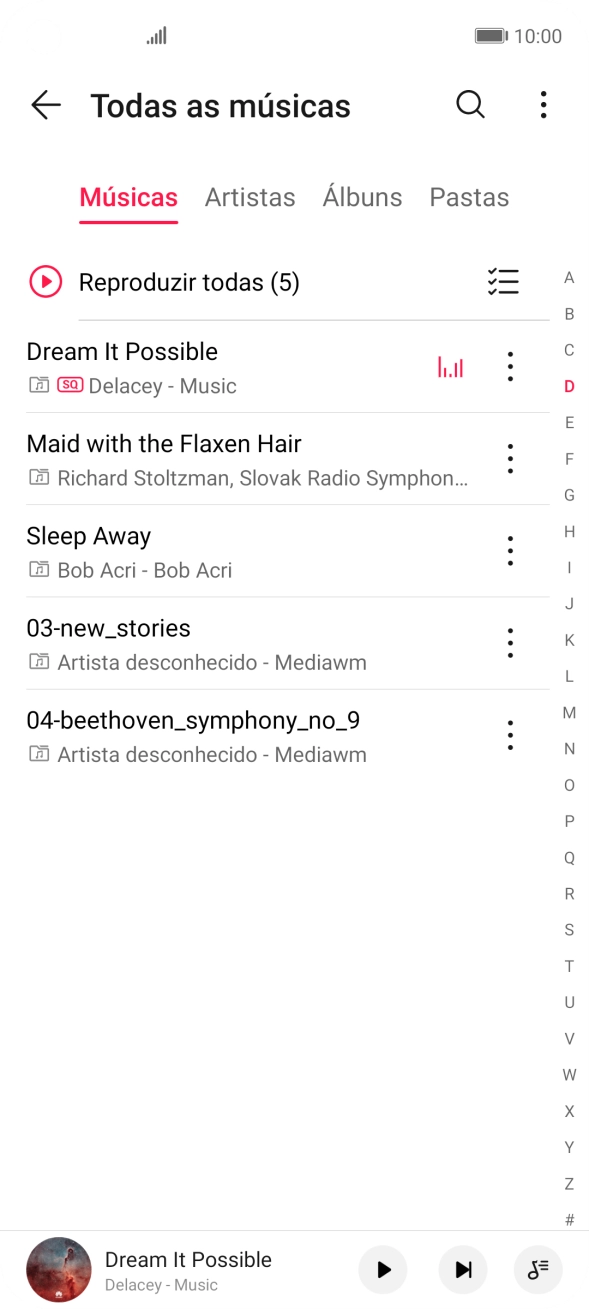 Prima a categoria pretendida e dirija-se ao ficheiro de música pretendido.