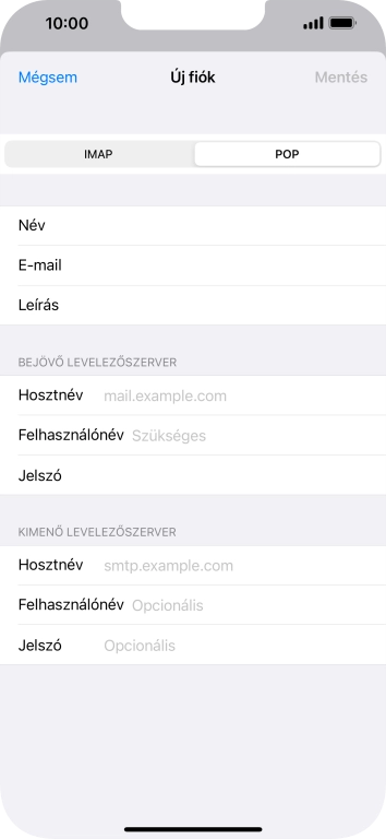 Kattints a Hosztnév mezőre, és írd be az e-mail szolgáltatód bejövő szerverének a nevét.