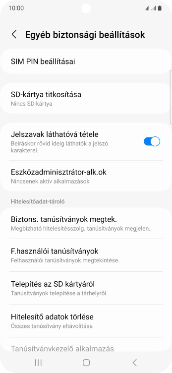 Válaszd a SIM PIN beállításai lehetőséget.