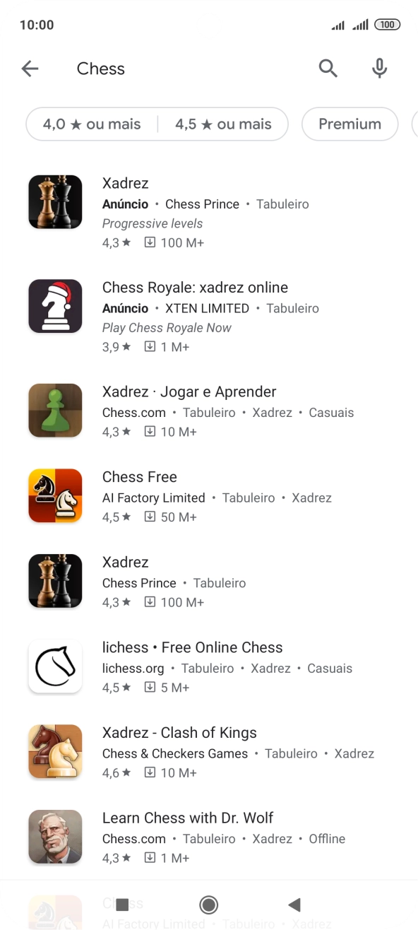 Prima a app pretendida.