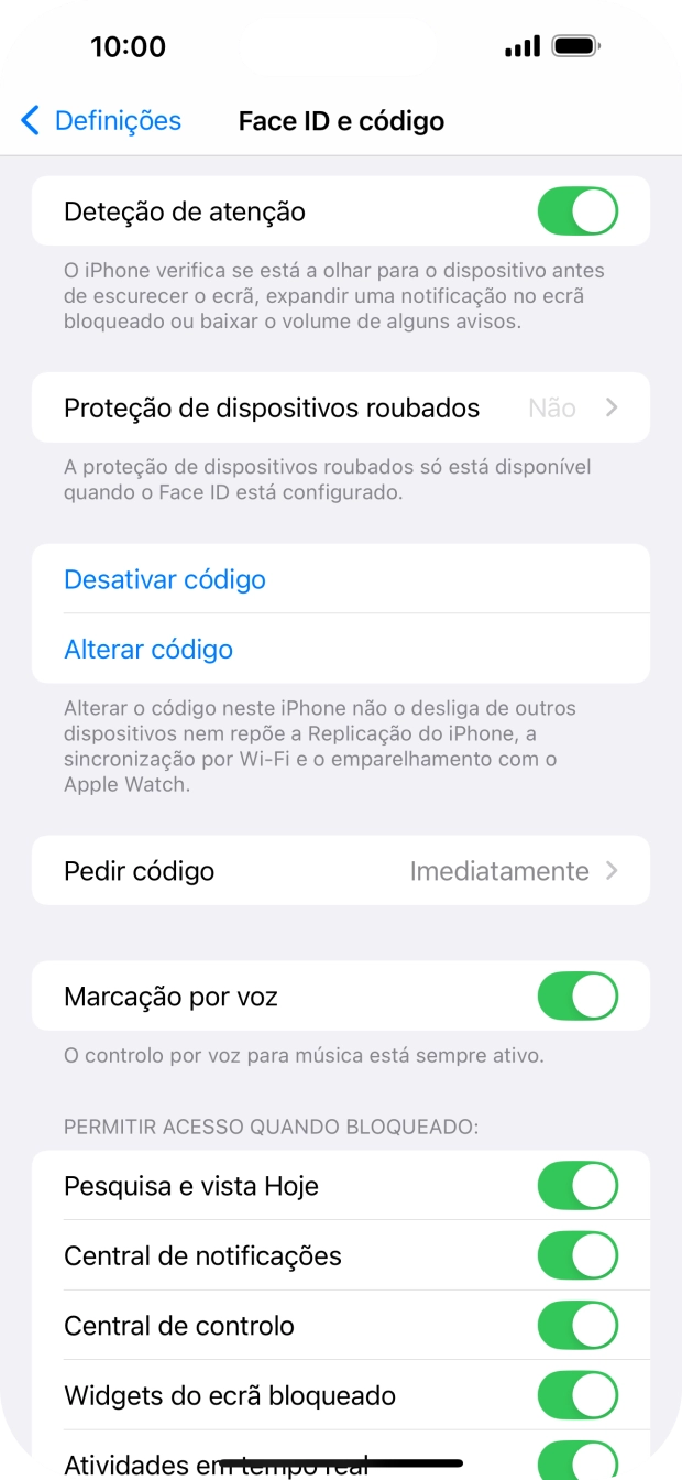 Prima Desativar código, e introduza o código de bloqueio.