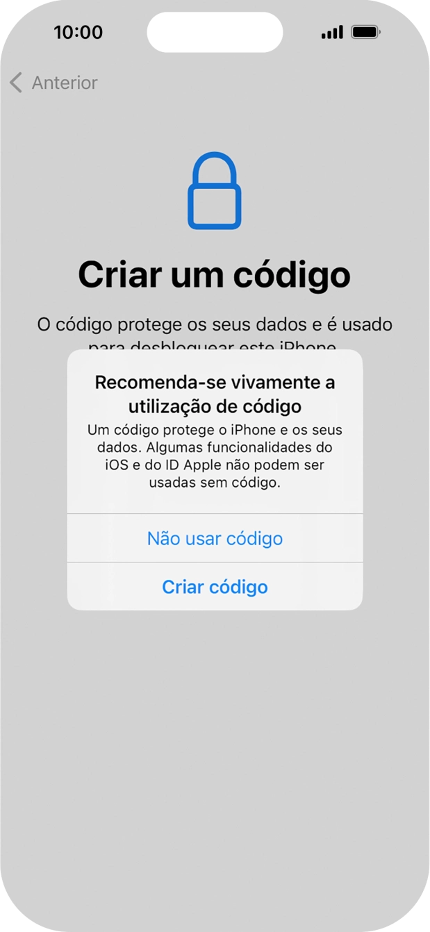 Se desativar a função, prima Não usar código.