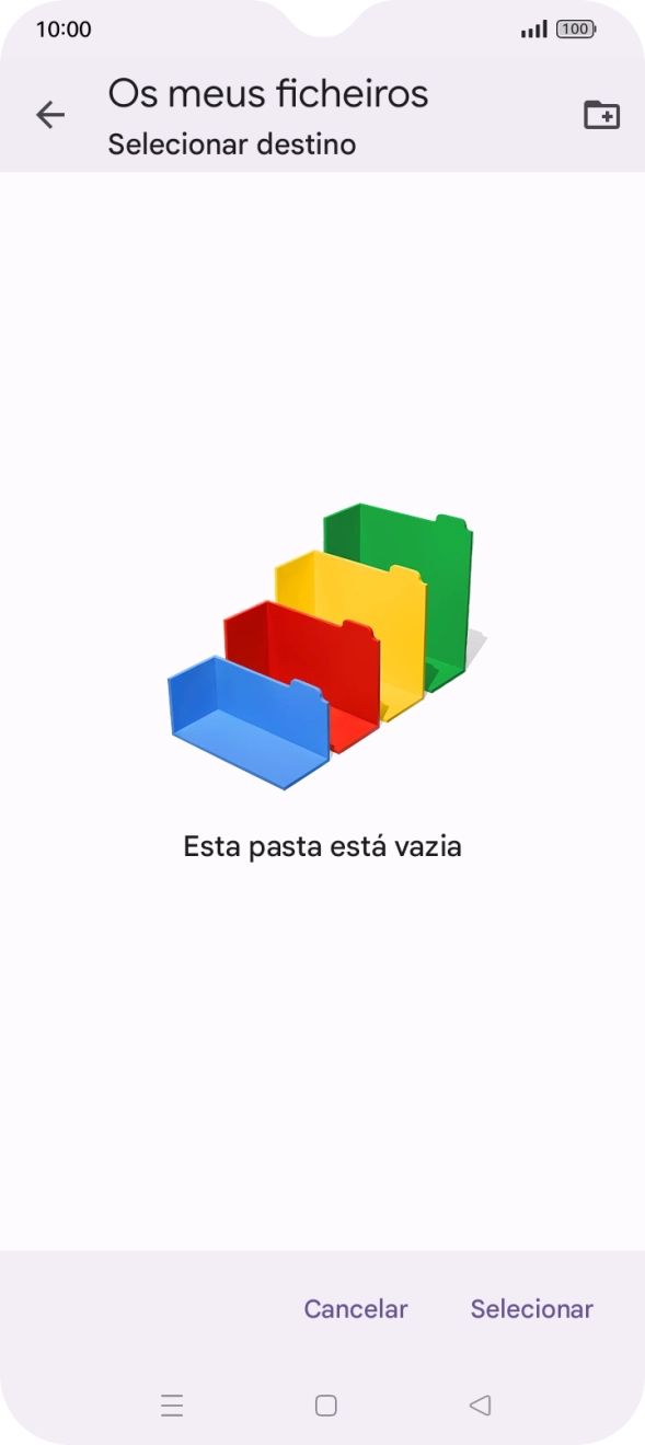 Se quiser criar uma nova pasta, prima o ícone de nova pasta e siga as indicações no ecrã para criar uma nova pasta.