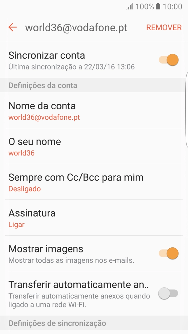 Prima Sincronizar conta para ativar a função.