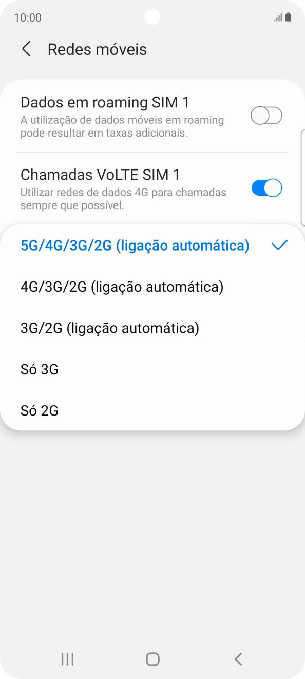Prima o tipo de rede pretendido.