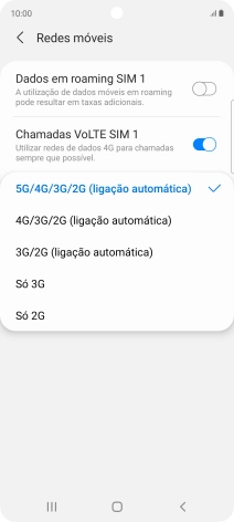 Prima o tipo de rede pretendido.