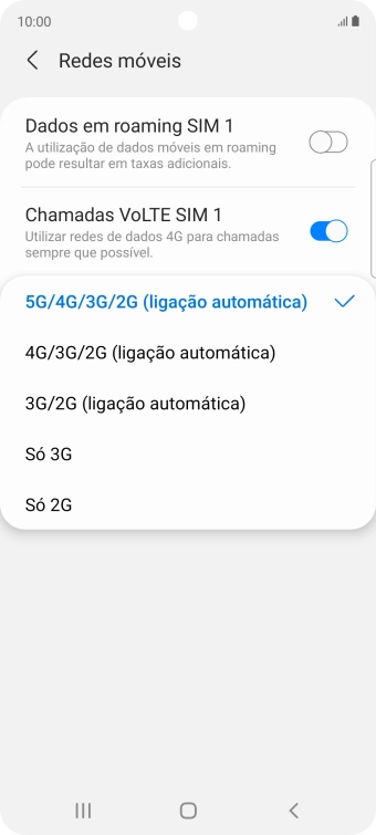 Prima o tipo de rede pretendido.