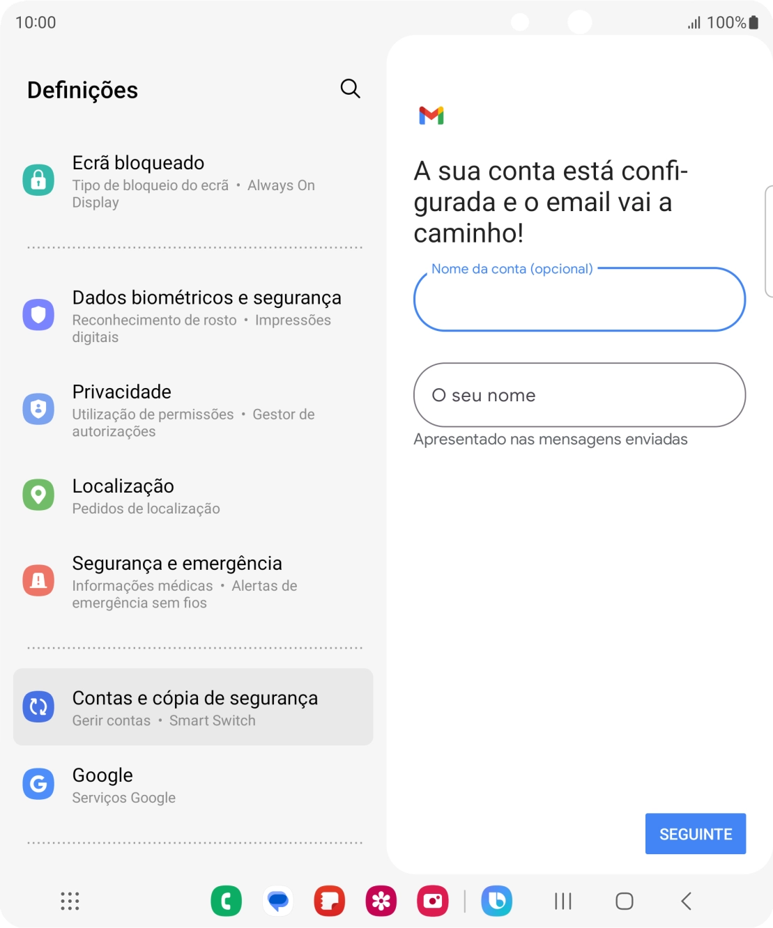 Prima O seu nome e introduza o nome do remetente pretendido.