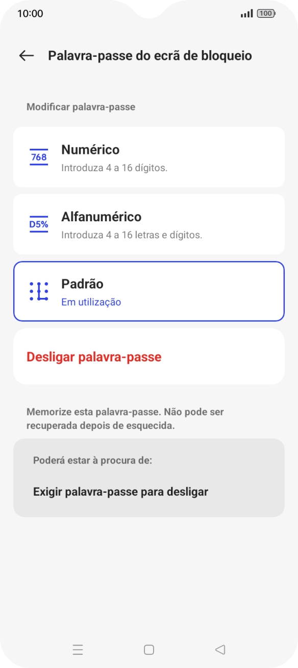 Prima Desligar palavra-passe.