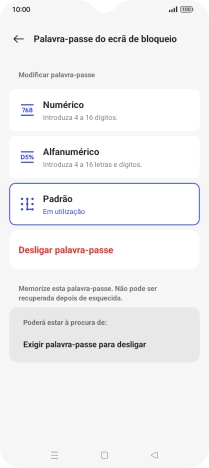 Prima Desligar palavra-passe.
