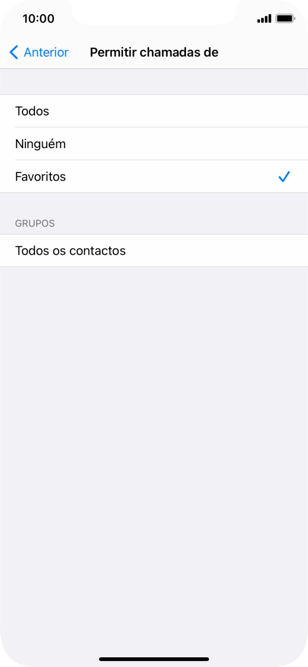 Prima as definições pretendidas para escolher quais os contactos que lhe podem ligar quando a função 