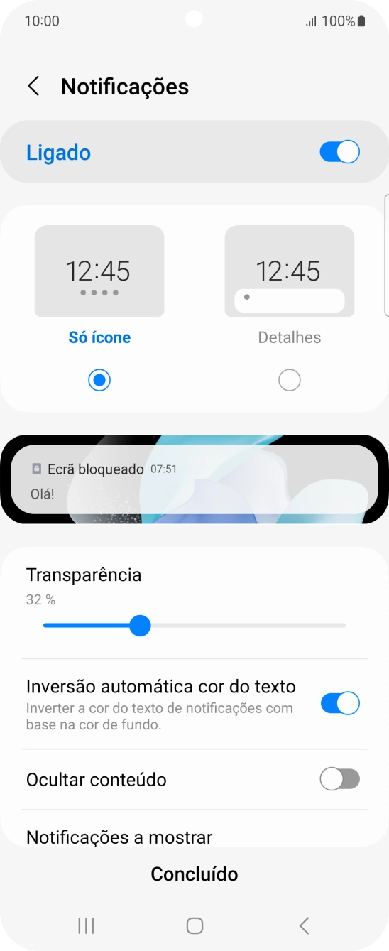 Prima as definições pretendidas para as ativar ou desativar.