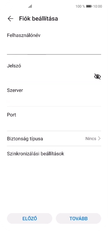 Kattints a „Szerver” alatti mezőre, és írd be az e-mail szolgáltatód bejövő szerverének a nevét.