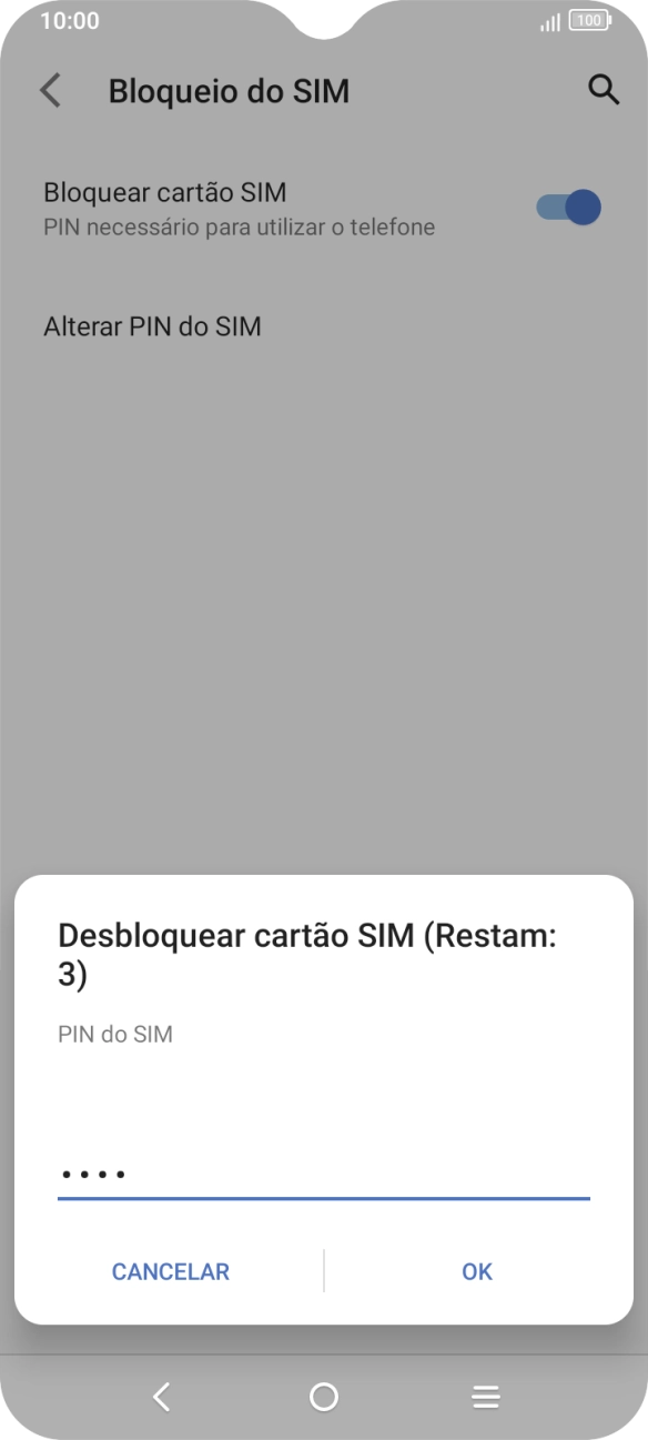 Introduza o seu código PIN e prima OK.