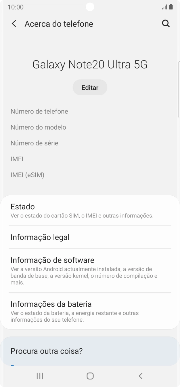 O código IMEI é mostrado no ecrã.