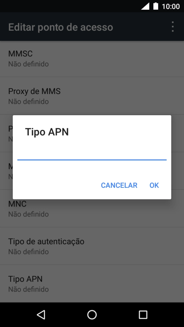 Introduza default e prima OK.