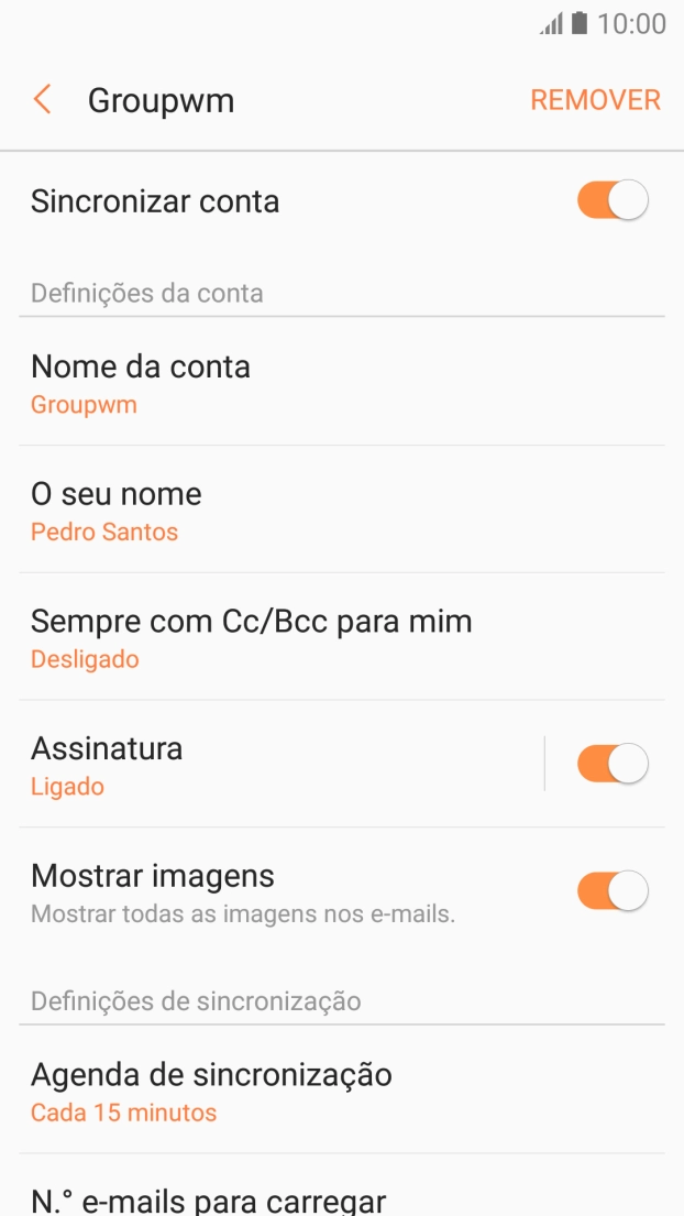 Prima Nome da conta.