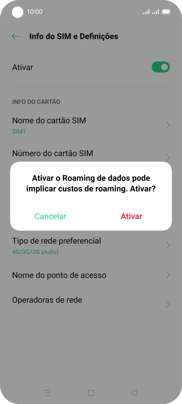 Se ativar a função, prima Ativar.