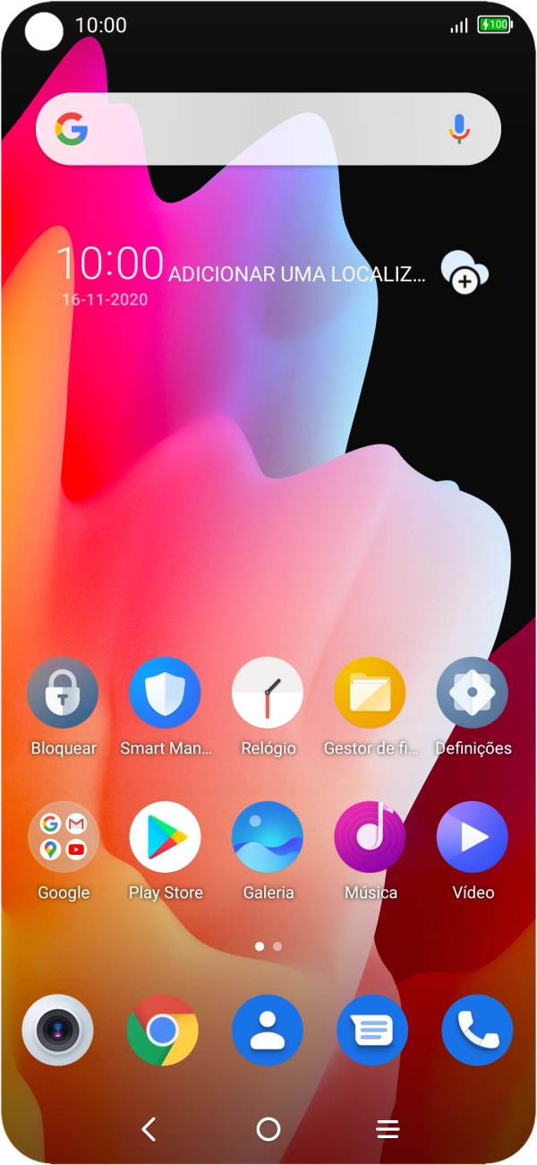 Quando o ícone de bateria em carregamento for mostrado no ecrã, a bateria está em carregamento.