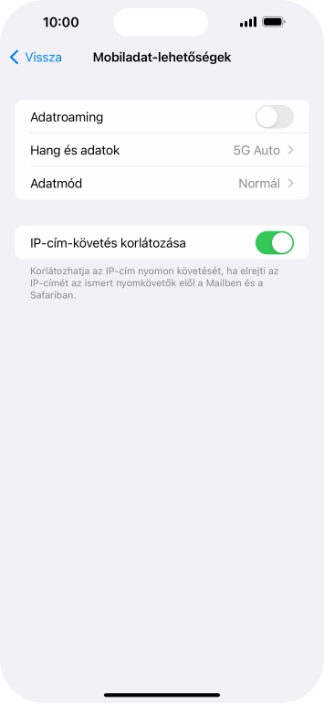 Kattints az „Adatroaming” melletti csúszkára a funkció be- vagy kikapcsolásához.