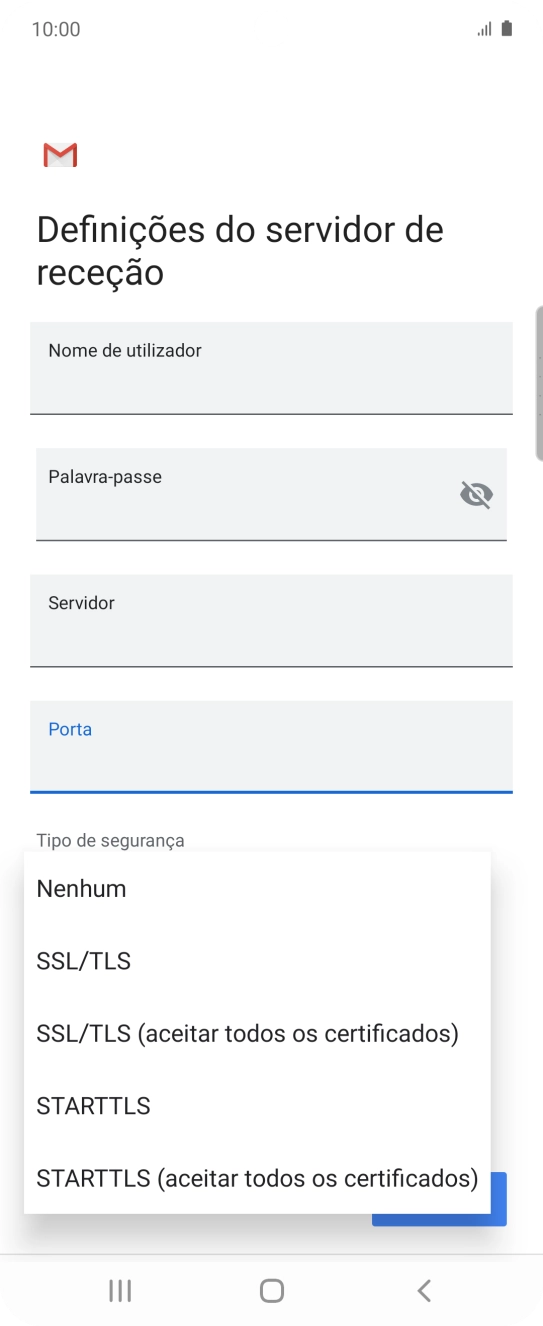 Prima SSL/TLS para ativar a função.