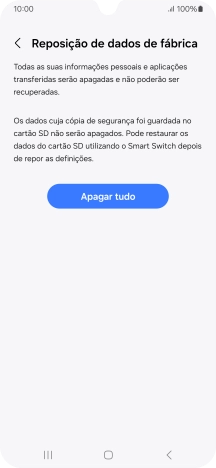 Prima Apagar tudo. Aguarde um momento enquanto o telefone restabelece as definições originais. Siga as indicações no ecrã para configurar o telefone de modo que este fique pronto a ser utilizado.