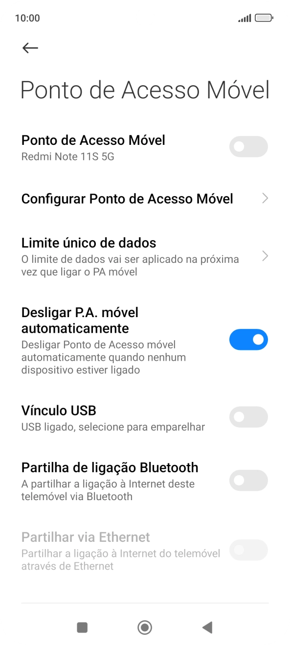 Prima Configurar Ponto de Acesso Móvel.