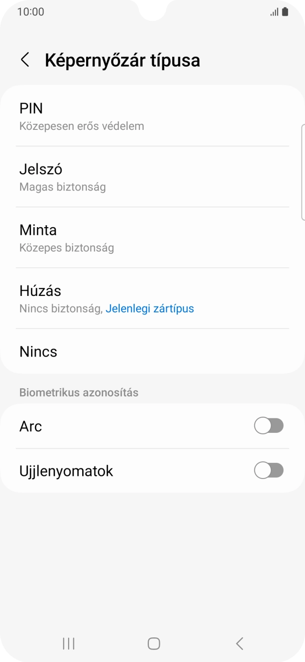 Válaszd az Ujjlenyomatok lehetőséget.