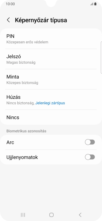 Válaszd az Ujjlenyomatok lehetőséget.