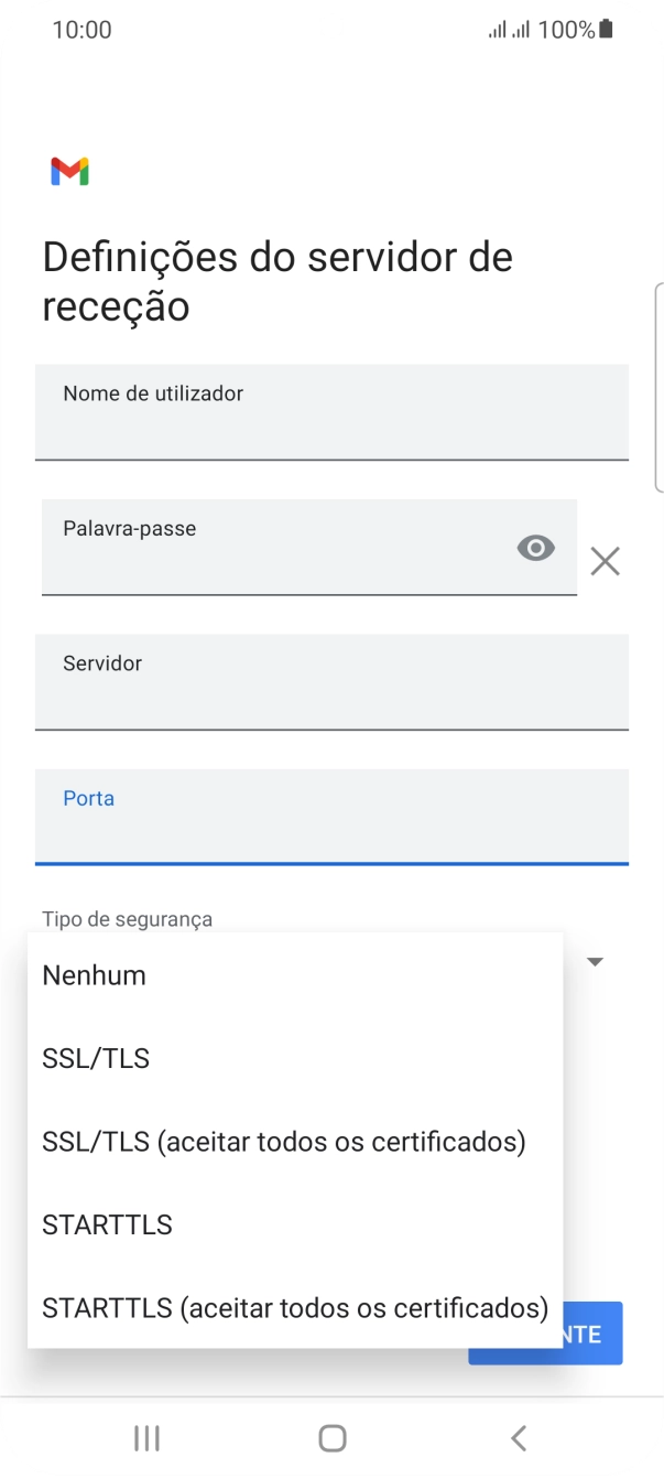 Prima SSL/TLS para ativar a função.