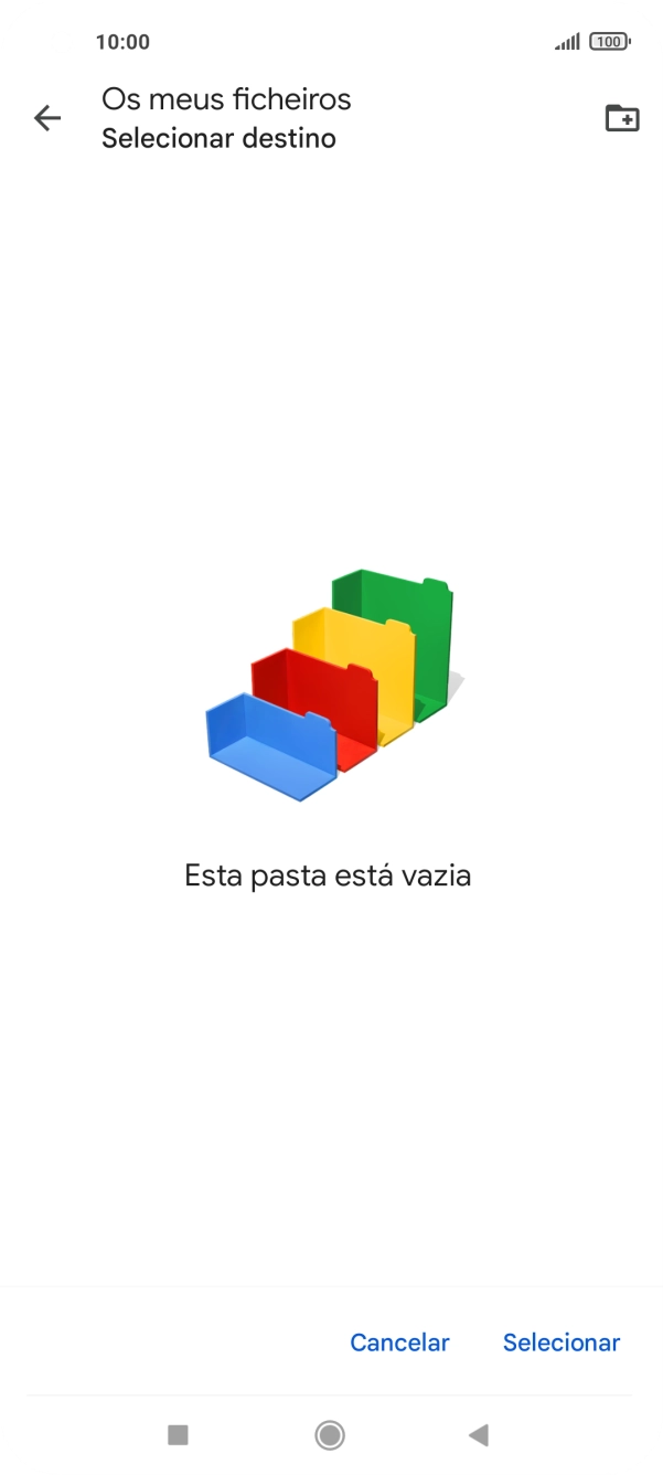Se quiser criar uma nova pasta, prima o ícone de nova pasta e siga as indicações no ecrã para criar uma nova pasta.
