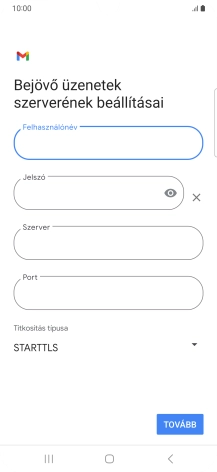 Kattints a „Szerver” alatti mezőre, és írd be az e-mail szolgáltatód bejövő szerverének a nevét.
