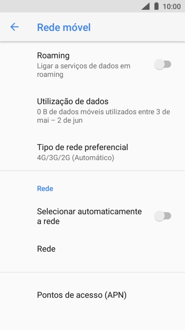 Para selecionar a rede automaticamente, prima o indicador junto a 