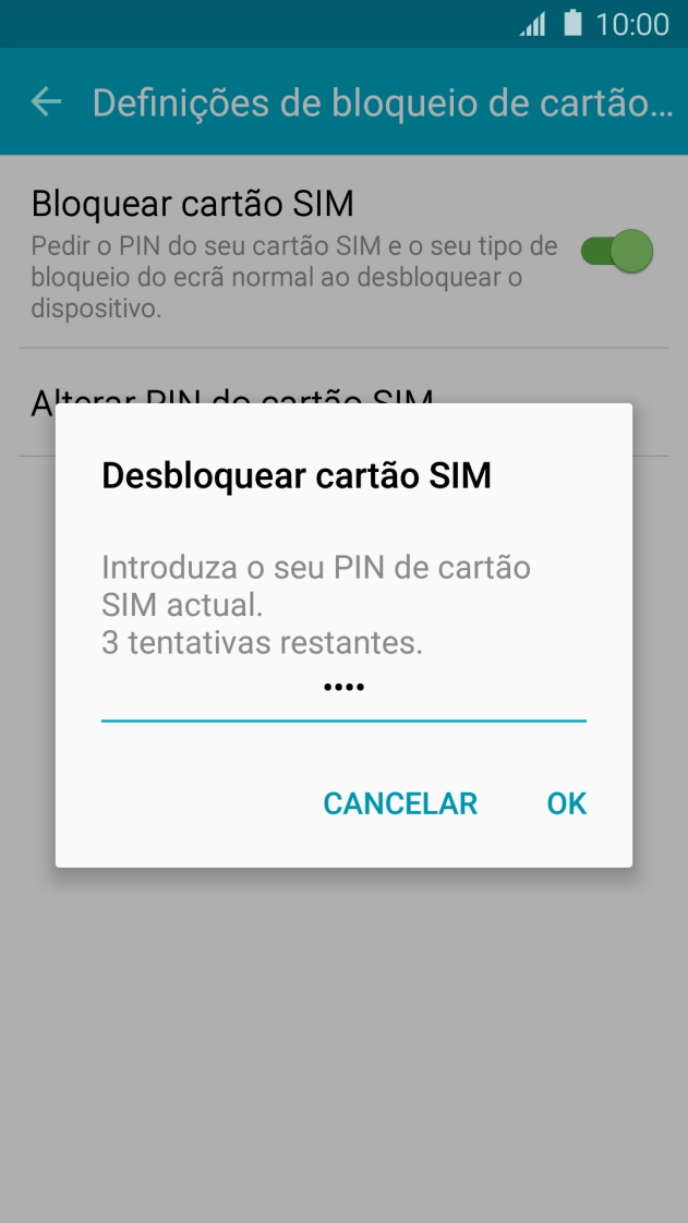 Introduza o seu código PIN e prima OK.