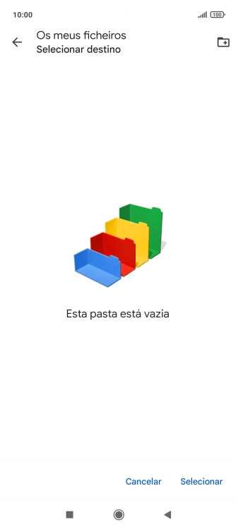 Se quiser criar uma nova pasta, prima o ícone de nova pasta e siga as indicações no ecrã para criar uma nova pasta.